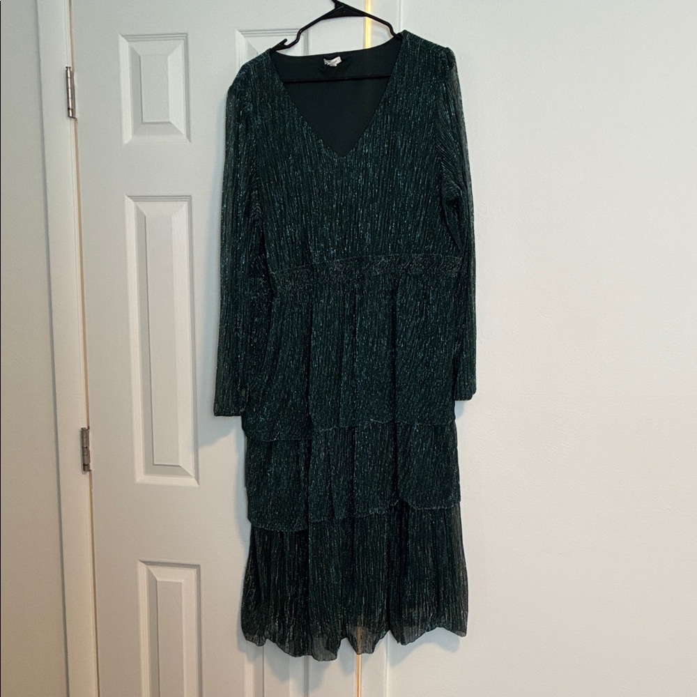 Maurices Shimmering Dark Green Long Sleeve Dress